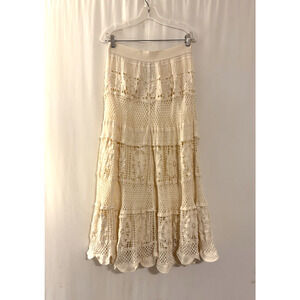 Cristina Skirt Small Cream Lace Crochet Aline Boho Long Cotton